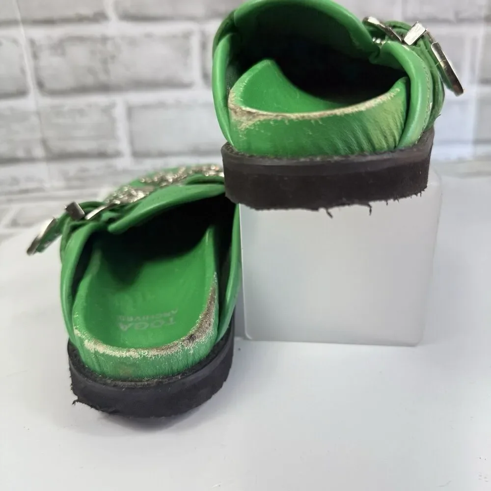 Toga Virilis Archives Green Metal Sabot Eyelet Mules Size 31 EU- US 13/13.5 Kids